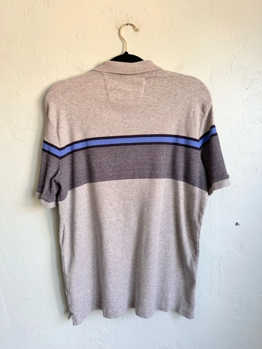 Banana Republic Men’s Preppy Striped Cotton Dress Polo Gray Blue Black Large EUC